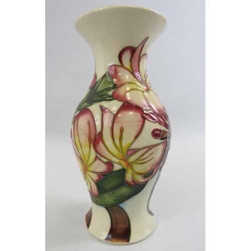 136 - Moorcroft Frangipani vase with box, approx 7 3/4