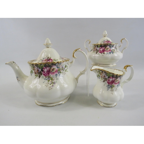 139 - Royal Albert Autumn Roses Teapot, jug and sugar bowl, all 1st quality.