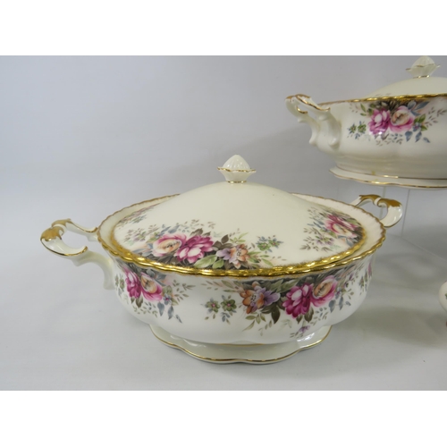 152 - 3 Royal Albert Autumn Roses lidded tureens and salt & pepper pot all 1st quality.