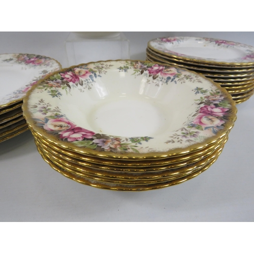 153 - Royal Albert Autumn Roses Dinnerware plates and bowls, 30 pieces in total. 1st and 2nd quality.