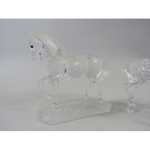 184 - 2 Swarovski Figurines Arabian Stallion and 2 Foals. The tallest measures 9cm.