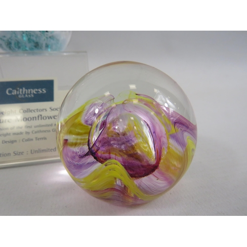 189 - 4 Caithness paperweights Fire ball, Miniature moon flower, 2 x Moon crystals