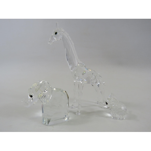 190 - Swarovski Giraffe 13.5cm tall plus 2 Swarovski elephants