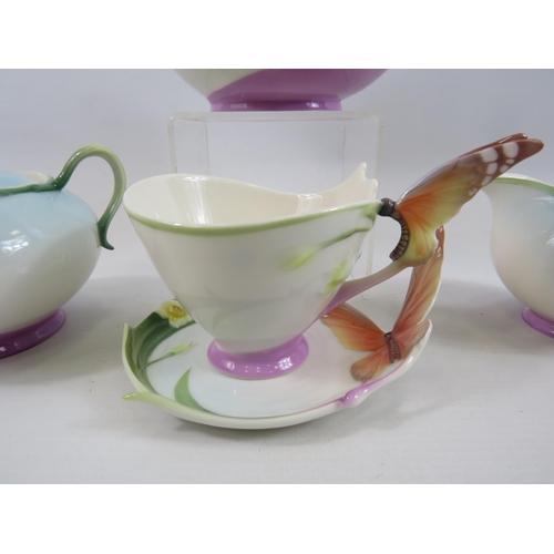 192 - Franz Butterfly Teaset, Teapot, Sugar bowl, Milk jug, Cup and Saucer. All come with boxes.