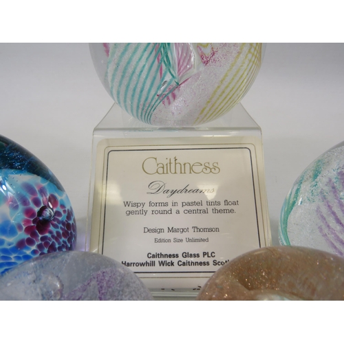 196 - 5 Caithness paperweights Day dreams, Feather, Fortune, Summer haze and Moon crystal.