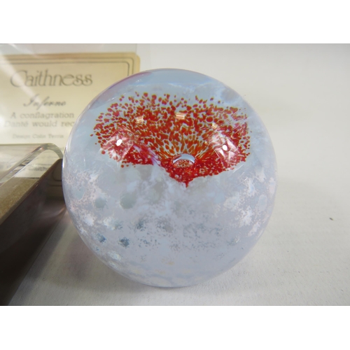 208 - 3 Caithness paperweights Inferno, Red mini moon flower, Lace maker and a mini millefiori.