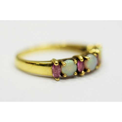 325 - 9ct Yellow Gold Ring set with Opal & Amethysts.  Finger size 'Q-5 to R'   2.4 g