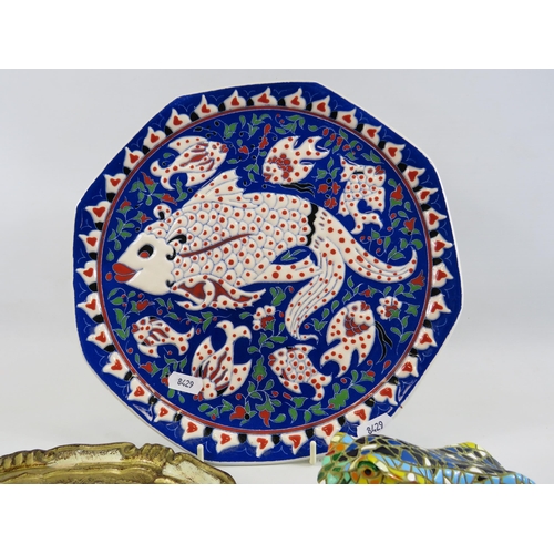 248 - Handmade turkish plate, resin mosaic frog and a Italian tray / plate.