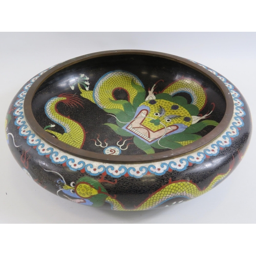 261 - Vintage chinese cloisonne bowl decorated with a dragon, Approx 3.5