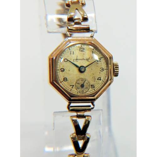 363 - Vintage Accurist ladies watch in working order with subsidiary dial.  9ct yellow gold hallmarked cas... 