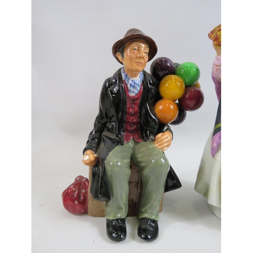 275 - 2 Royal Doulton Figurines the Balloon man HN1954 and Biddy Pennyfarthing HN1843 (biddy has had a rep... 