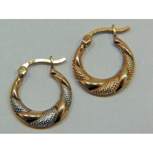 365 - Pair of 9ct Yellow & White Gold Hoop Earrings 15mm.  Total weight approx  0.8g