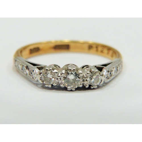 366 - 18ct Gold Diamond set Trilogy ring with Diamonds set to the shoulders. Approx 0.15pts Diamonds  Fing... 