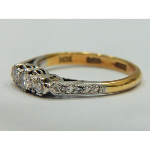 366 - 18ct Gold Diamond set Trilogy ring with Diamonds set to the shoulders. Approx 0.15pts Diamonds  Fing... 