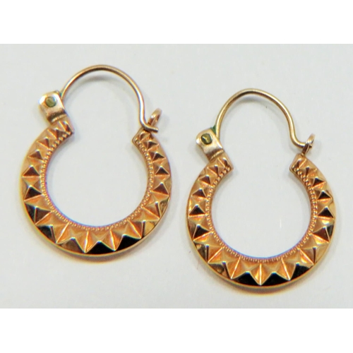 367 - Pair of small 9ct Yellow Gold Creole Hoops approx 15mm .  0.7g