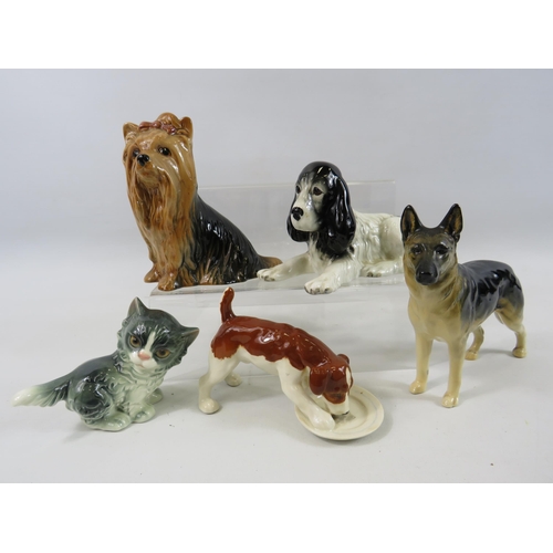 499 - Beswick and Slyvac dog figurines and a Goebel cat figurine.