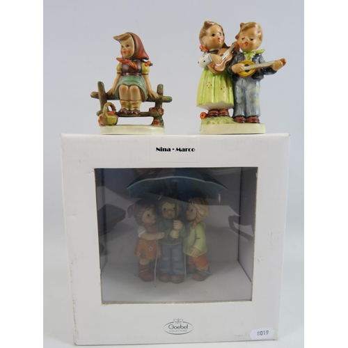 508 - Boxed Nina Marco Goebel figurine called Summer rain plus 2 other Goebel figurines.