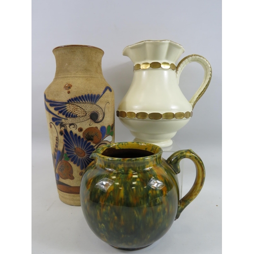 518 - Mixed ceramics lot including a hand decorated mexican vase, Burleigh ware and dripware jug.