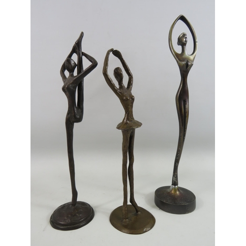 523 - 2 Bronze alloy plus one other art nouveau style sculptures, the tallest measures 14.5