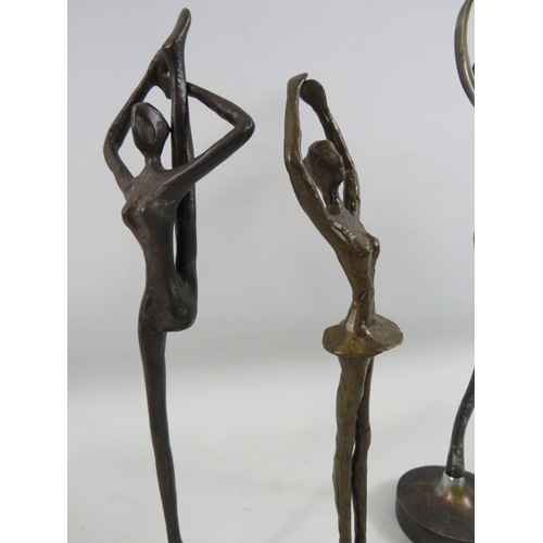 523 - 2 Bronze alloy plus one other art nouveau style sculptures, the tallest measures 14.5