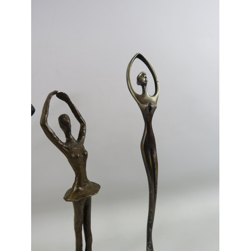 523 - 2 Bronze alloy plus one other art nouveau style sculptures, the tallest measures 14.5