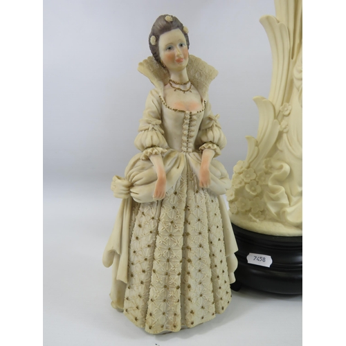 526 - 2 Vintage Italian figurines and a centerpiece flower display figurine. The tallest measures 18.5