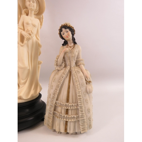 526 - 2 Vintage Italian figurines and a centerpiece flower display figurine. The tallest measures 18.5