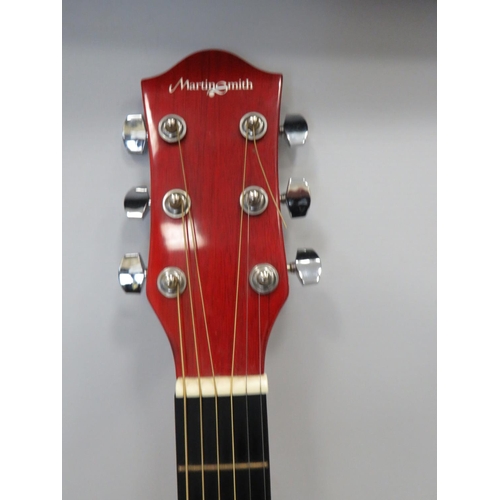 653 - Beautiufully made Martin Smith Accoustic Six string Guitar with Rock Jam soft carry case. See photos... 