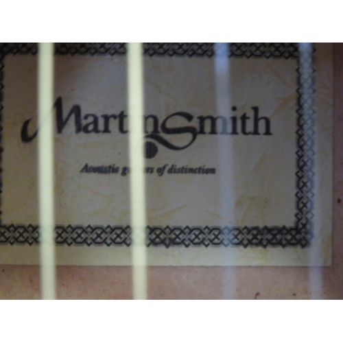 653 - Beautiufully made Martin Smith Accoustic Six string Guitar with Rock Jam soft carry case. See photos... 