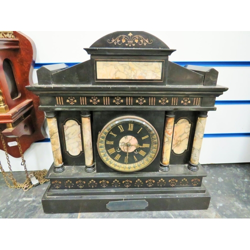 987 - Large Slate Mantle Clock. Runs but will need pendulum so consider for spares or repairs. Very heavy.... 