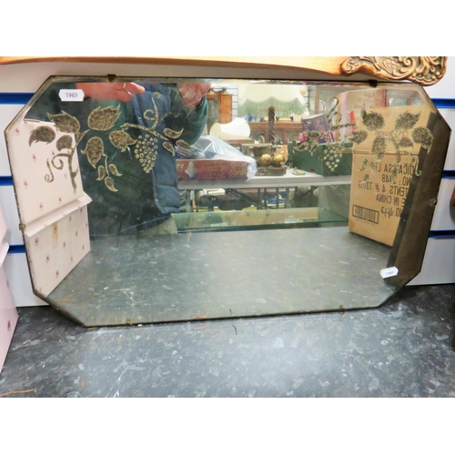 992 - Handsome little Bevelled glass mirror with etched vines and grapes to top corners. Comes with hangin... 