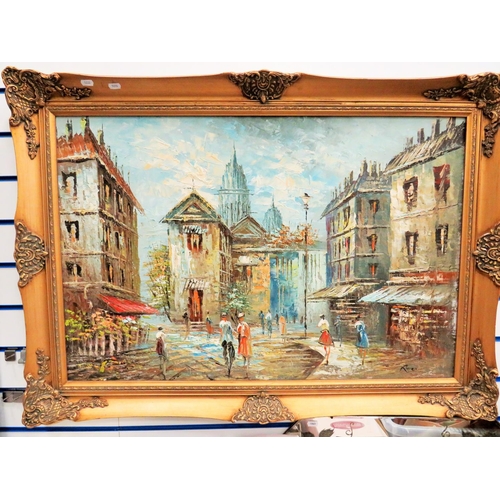 993 - Well painted Impressionist Oil on Canvas of a Parissiene Scene. Set in a Beautiful gilt frame which ... 