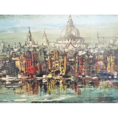 994 - Large Lithograph of an impressionist interpretation of a Cityscape. Obscure Signature.   Framed unde... 