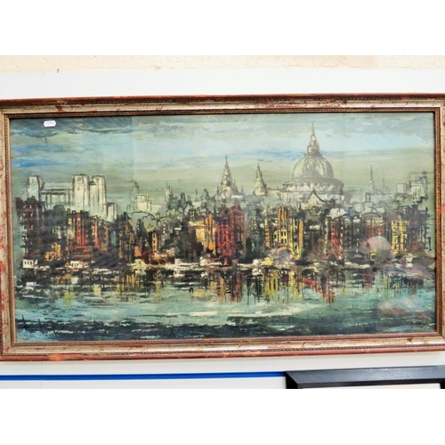 994 - Large Lithograph of an impressionist interpretation of a Cityscape. Obscure Signature.   Framed unde... 