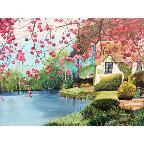 997 - Beautifully painted Oil on Canvas of an Idyllic Riverside Cottage.  Bears the Signature and Date:  C... 