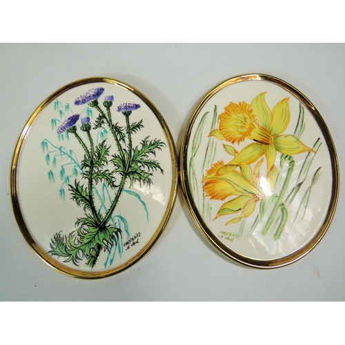 32 - Pair of Handpainted Goebels Porcelain Oval Floral Plaques plus Five M&S 3D Floral Plaques. See photo... 