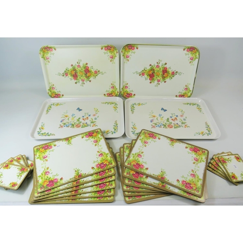 37 - Two Aynsley Plastic Trays in the Cottage Garden pattern together with other Melamime place mats/coas... 