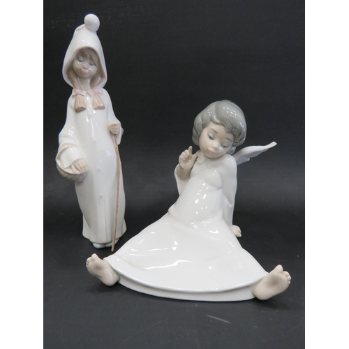 43 - Lladro figurine 'Wondering Angel' 4962 ,  along with a Lladro Shepherdess with basket and staff, app... 