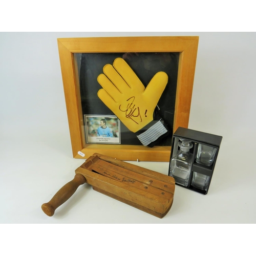 50 - Interesting Scunthorpe United related lot to comprise a signed Goalkeepers Glove, framed under glass... 