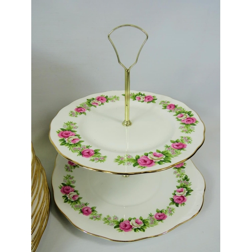 7 - Large and Pretty teaset in a Peony pattern by Coloclough to include Cups, Saucers,  cake stand, larg... 