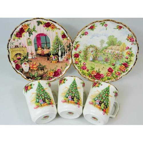 8 - Three Mugs By Royal Albert in the Old Country Roses Christmas Magic pattern plus one decorative 8.5i... 