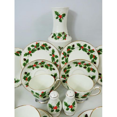 9 - Royal Grafton part Teaset in the 'Noel' pattern together with vase, Cruet set.  See photos.