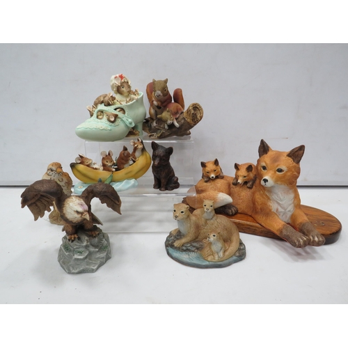 826 - Selection of various porcelain animal figurines including a beatrix potter money box.