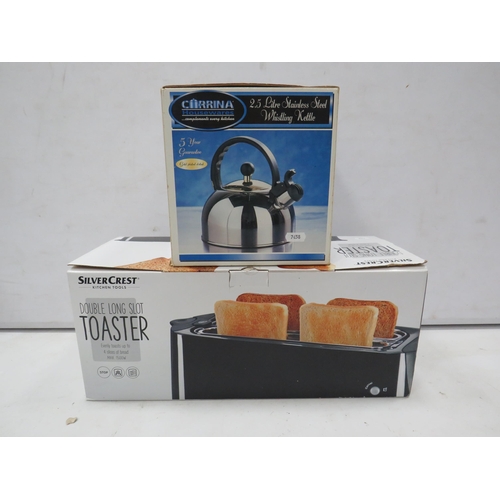 837 - Whistling Kettle and a Toaster which appear to be unused.