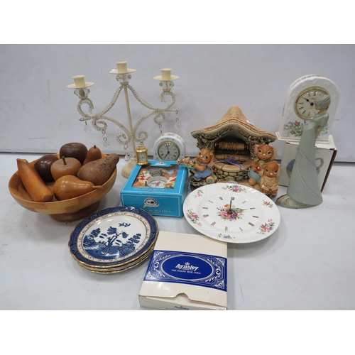 858 - Mixed lot including various ceramics Wedgwood and Aynsley, wooden fruit with bowl etc.