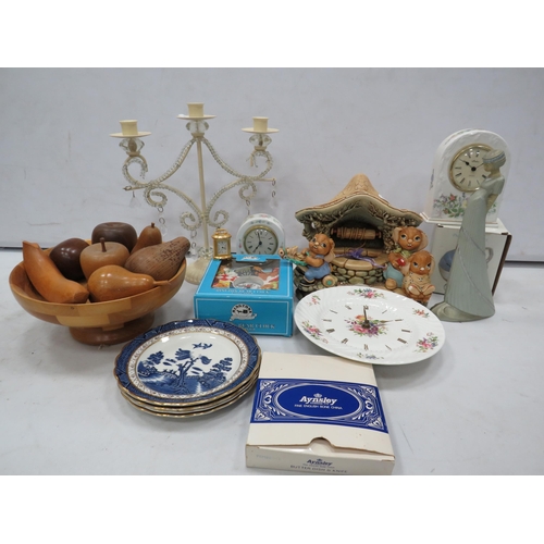 858 - Mixed lot including various ceramics Wedgwood and Aynsley, wooden fruit with bowl etc.