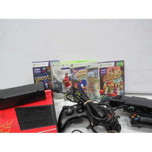 859 - XBOX 360 in a Liverpool decal with games and accessories. All Tested and in working order.