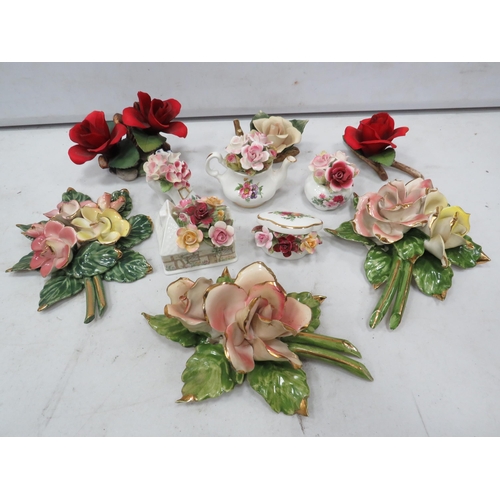 879 - Selection of various Capodimonte porcelain flowers, Royal albert posies etc.