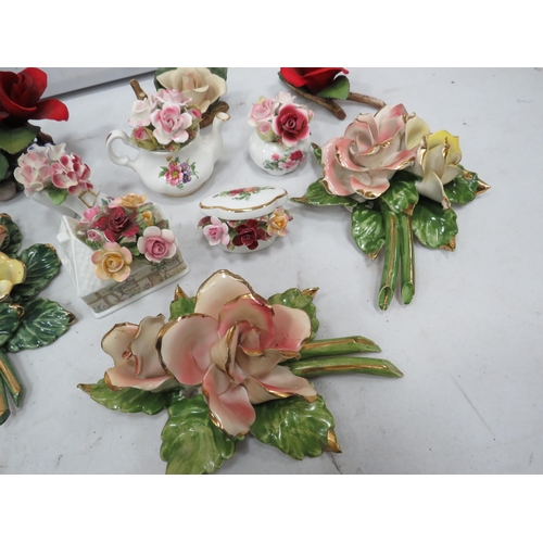 879 - Selection of various Capodimonte porcelain flowers, Royal albert posies etc.