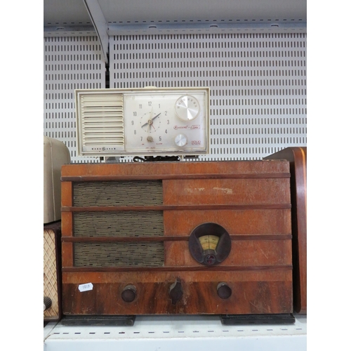 906 - Vintage wooden radio plus a vintage radio alarm clock (Working condition unknown).